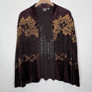 Chico's Travelers Collection Velvet Burnout Open Front Jacket Cardigan 2 Large